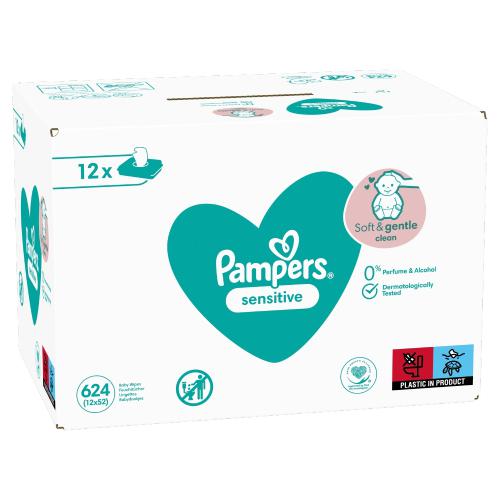 12x pampers sensitive 56 szt chusteczki nawilżane