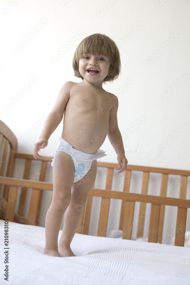 small girl in pampers