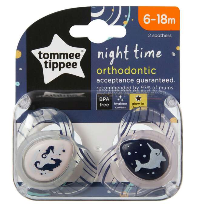 Tommee Tippee Nighttime Ortodontyczny smoczek silikonowy 6-18m 2 szt.