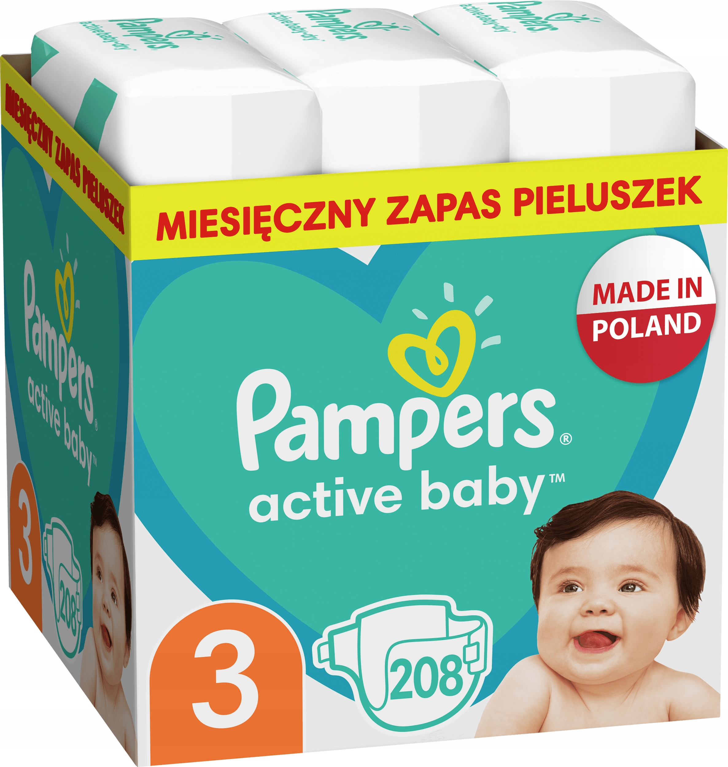 pampers active baby-dry pieluchy jednorazowe rozmiar 3 midi 208 szt