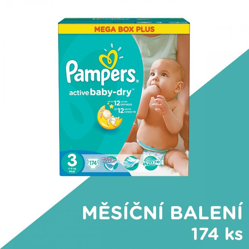 pampers active baby-dry pieluchy rozmiar 3 midi 4-9kg 174 sztuki